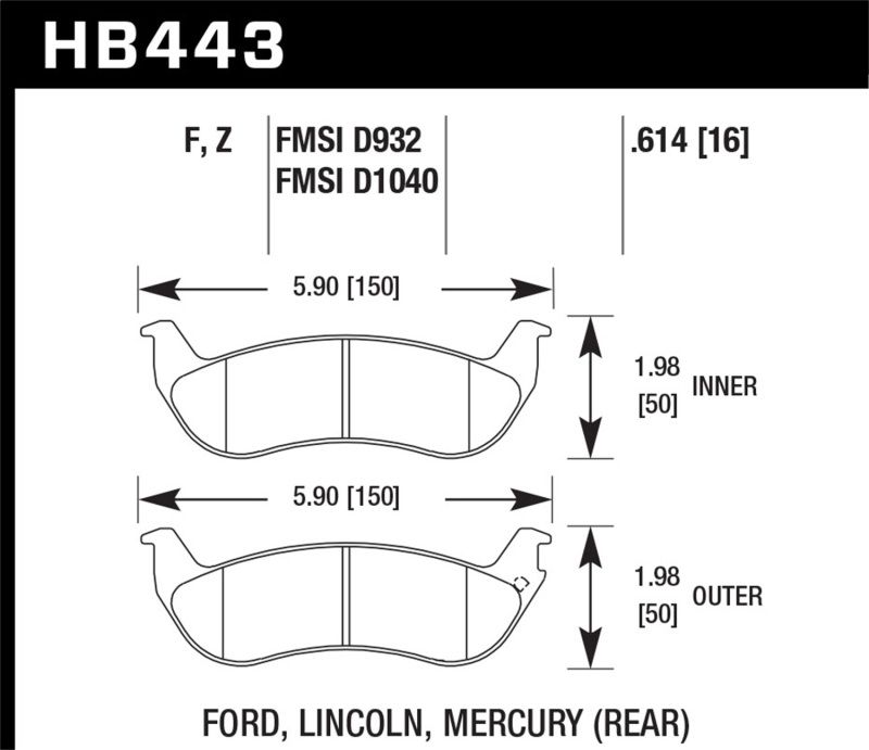 Hawk Performance hb443w614 | Hawk 03-04 Mercury Marauder DTC-30 Rear Race Pads; 2003-2004