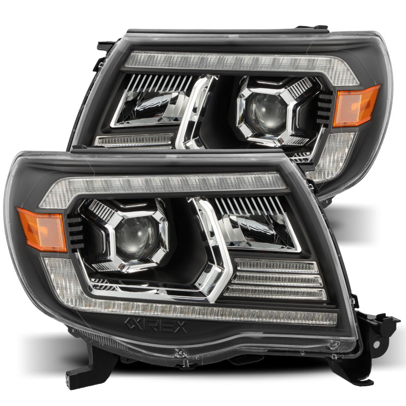 AlphaRex 880738 | Toyota Tacoma PRO-Series Projector Headlights Plank Style Design Black w/DRL; 2005-2011