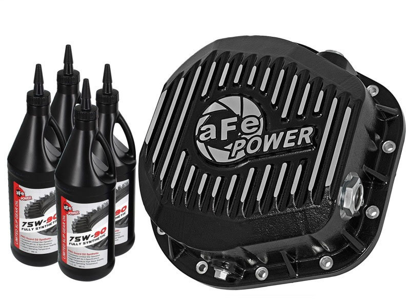 aFe 46-70022-WL | Pro Series Rear Diff Cover Kit Black w/ Gear Oil 86-16 Ford F-250/F-350 V8 7.3L/6.0L/6.4L/6.7L; 1986-2016