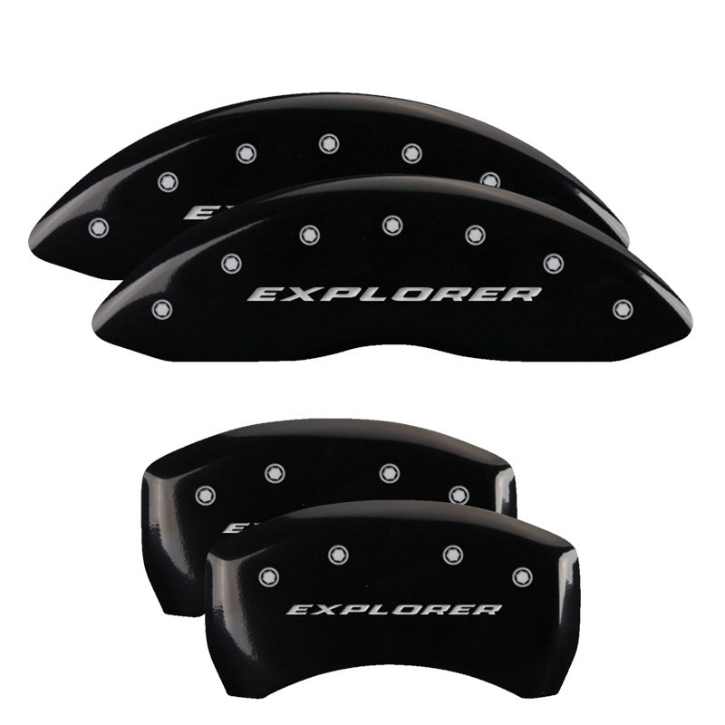 MGP 10229SXPLBK | 4 Caliper Covers Engraved Front & Rear Explorer Black finish silver ch; 2019-2019