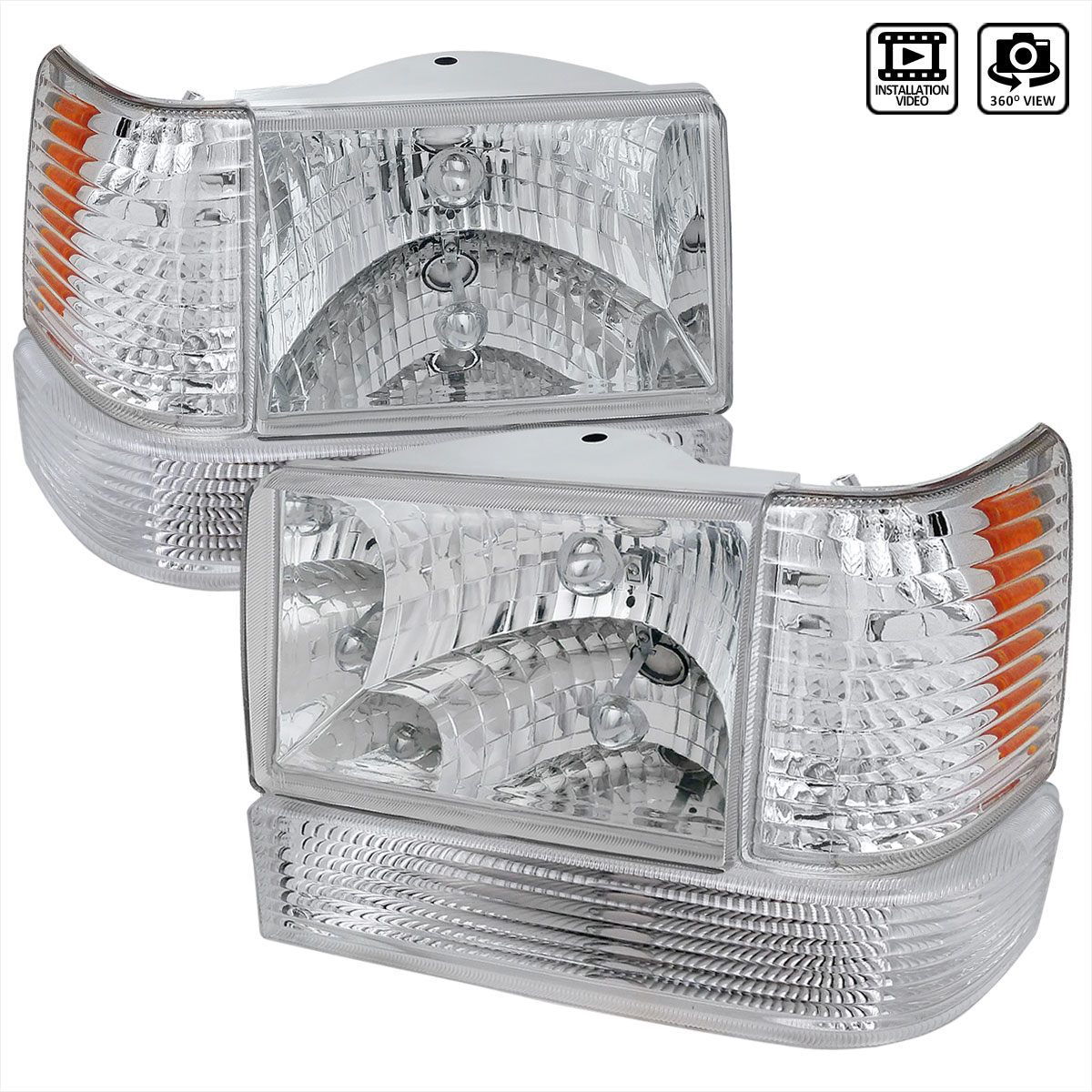 Spec-D Tuning 2LBCLH-GKEE93-RS | Jeep Grand Cherokee Combo: Grand Cherokee Headlight With Corner Lights And Bumper Lights Chrome; 1993-1998