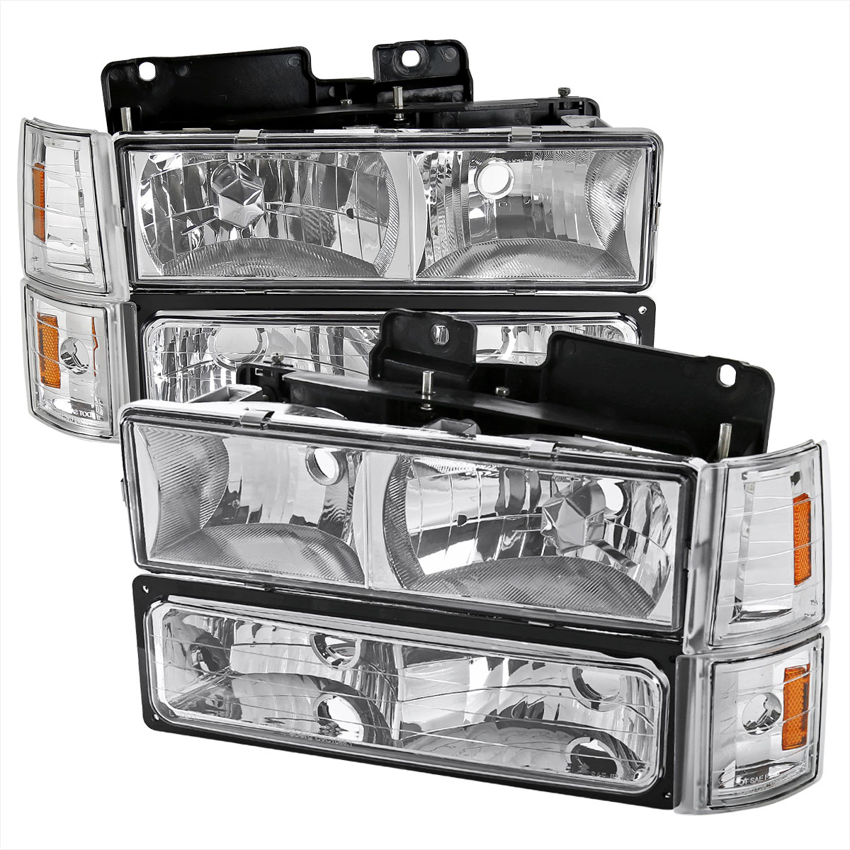 Spec-D Tuning 2LBCLH-GMC94-SY | Gmc Sierra Euro Headlight With Corner Lights And Bumper Lights Chrome; 1994-1998