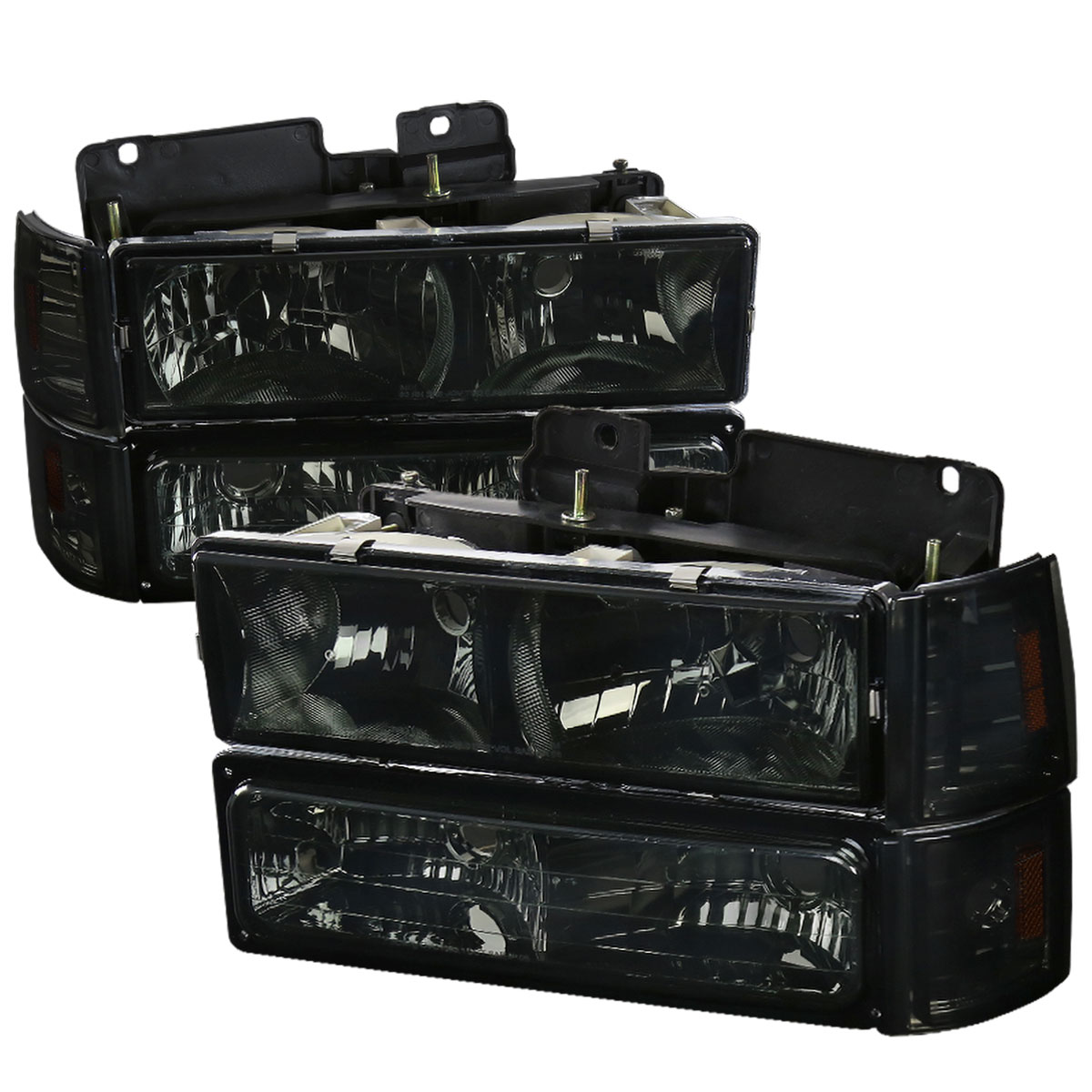 Spec-D Tuning 2LBCLH-GMC94G-SY | Gmc Sierra Euro Headlight With Corner Lights And Bumper Lights Smoke; 1994-1998