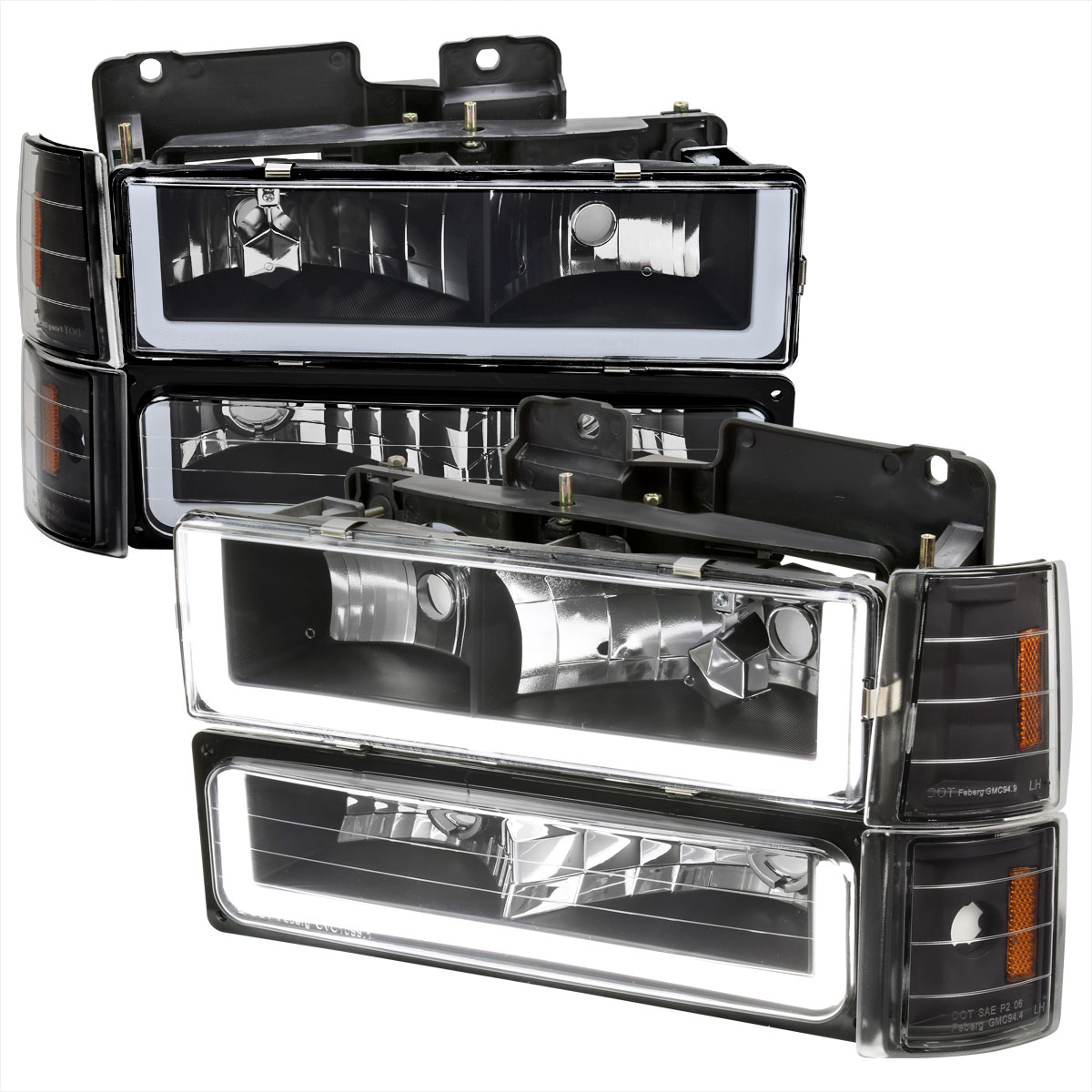 Spec-D Tuning 2lbclh-gmc94jm-g3-go | SPEC-D Tuning GMC Sierra LED Bar Headlight Bumper & Corner Light Combo With Matte Black Housing Clear Lens; 1994-1998