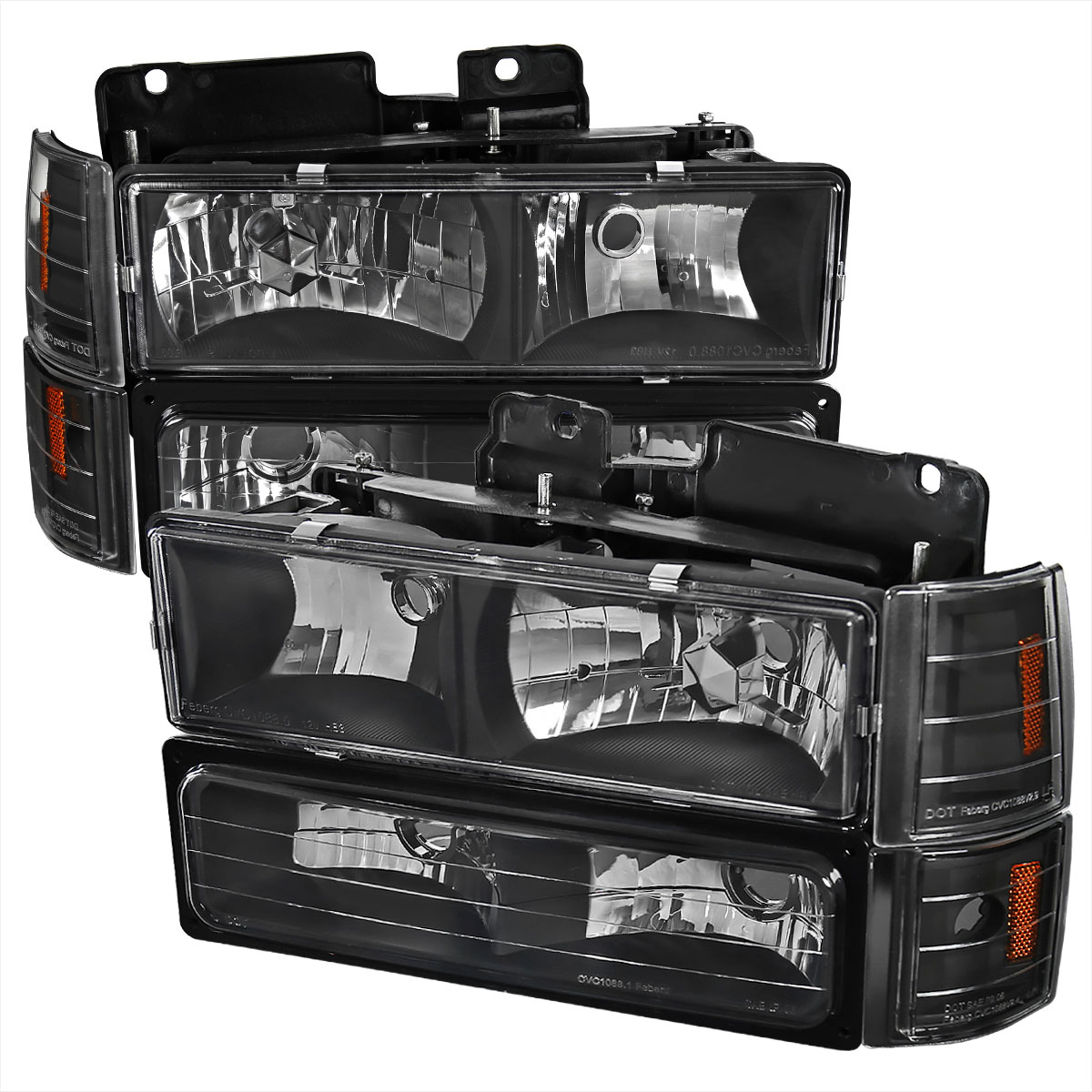 Spec-D Tuning 2LBCLH-GMC94JM-SY | Gmc Sierra Euro Headlight With Corner Lights And Bumper Lights Black; 1994-1998