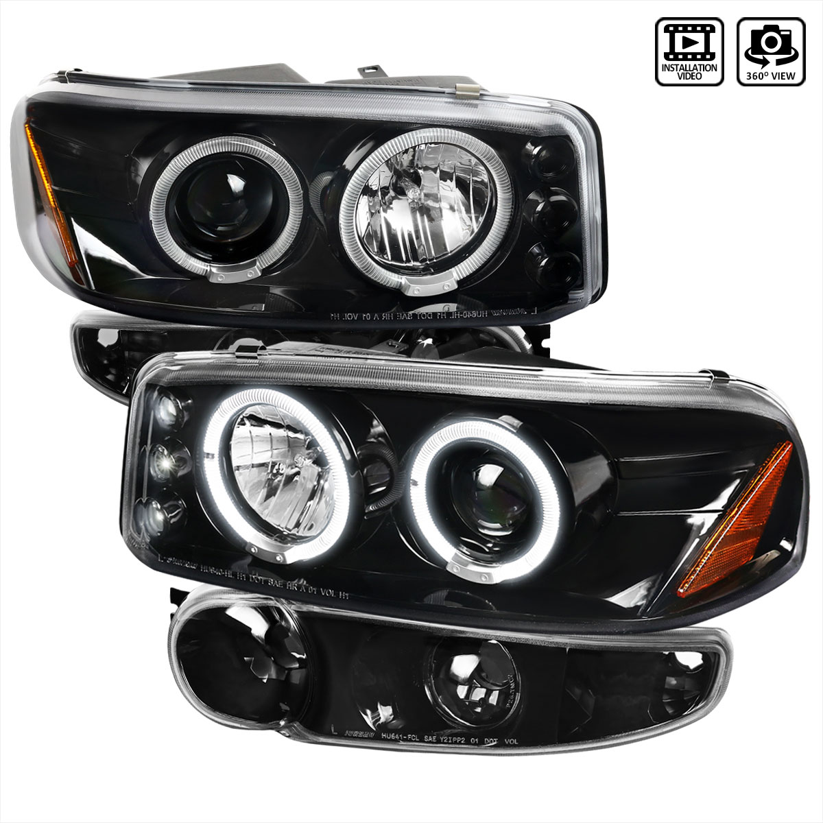 Spec-D Tuning 2lblhp-den00bk-tm | SPEC-D Tuning GMC Denali Combo: 00 - 06 Glossy Black Projector Headlights With Corner Lights; 2000-2006