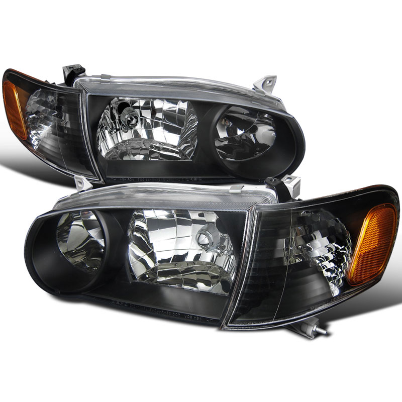 Spec-D Tuning 2LCLH-COR01JM-DP | Toyota Corolla 1pc Euro Headlights Black Housing; 2001-2002