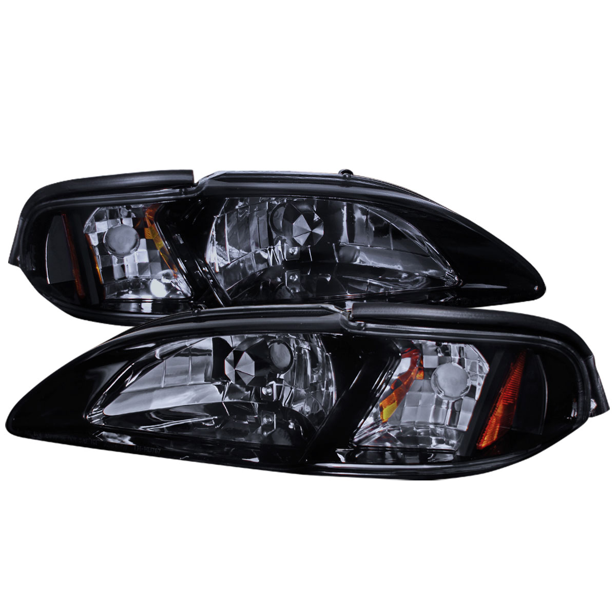 Spec-D Tuning 2LCLH-MST94G-TM | Ford Mustang 1-Piece Crystal Housing Headlight Smoke Lens; 1994-1998