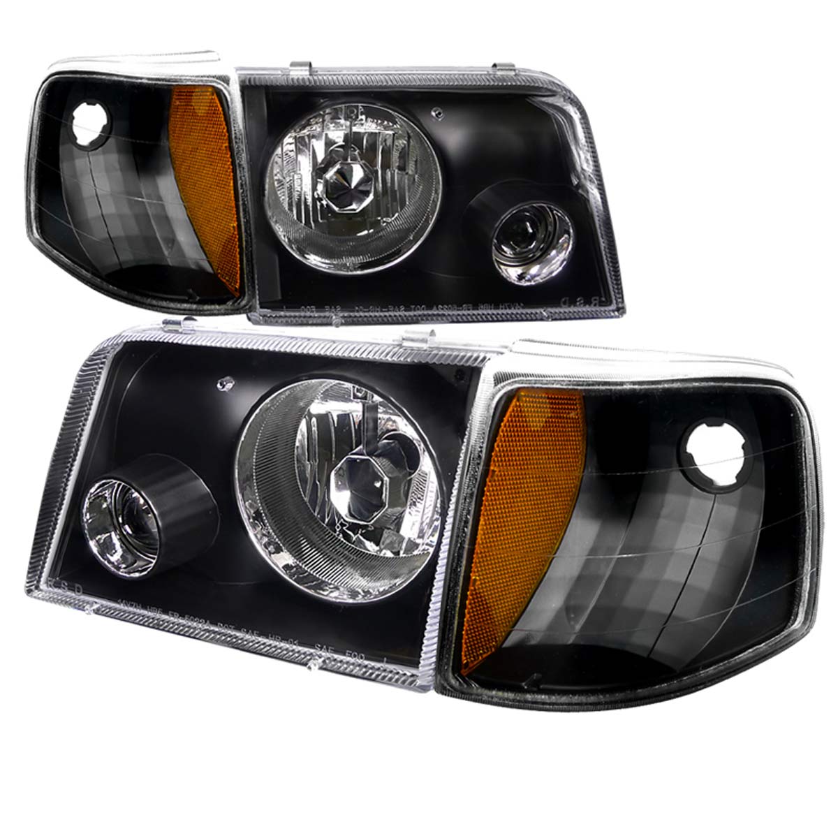 Spec-D Tuning 2LCLHP-RAN93JM-GD | Ford Ranger Combo Projector Headlight Black With Corner Light; 1993-1997