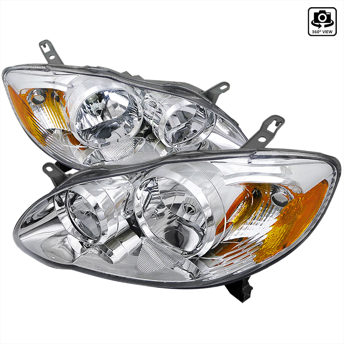 Spec-D Tuning 2LH-COR03-RS | Toyota Corolla Euro Headlights Chrome Housing; 2003-2008