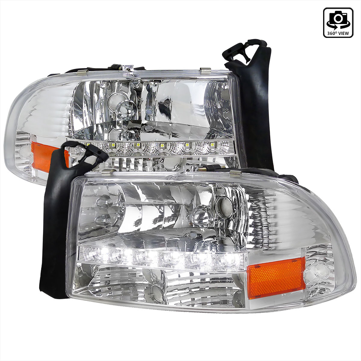 Spec-D Tuning 2LH-DAK97-RS | Dodge Dakota Chrome Headlight With Led; 1997-2004