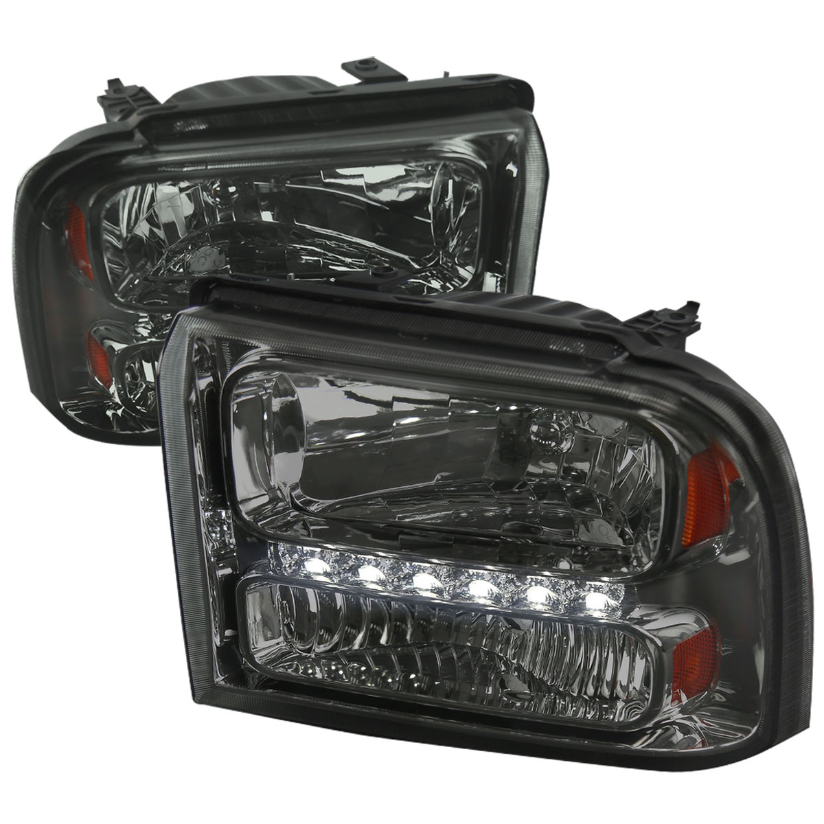 Spec-D Tuning 2LH-F25005G-RS | Ford F250 Smoke Euro Headlights With Led; 2005-2007