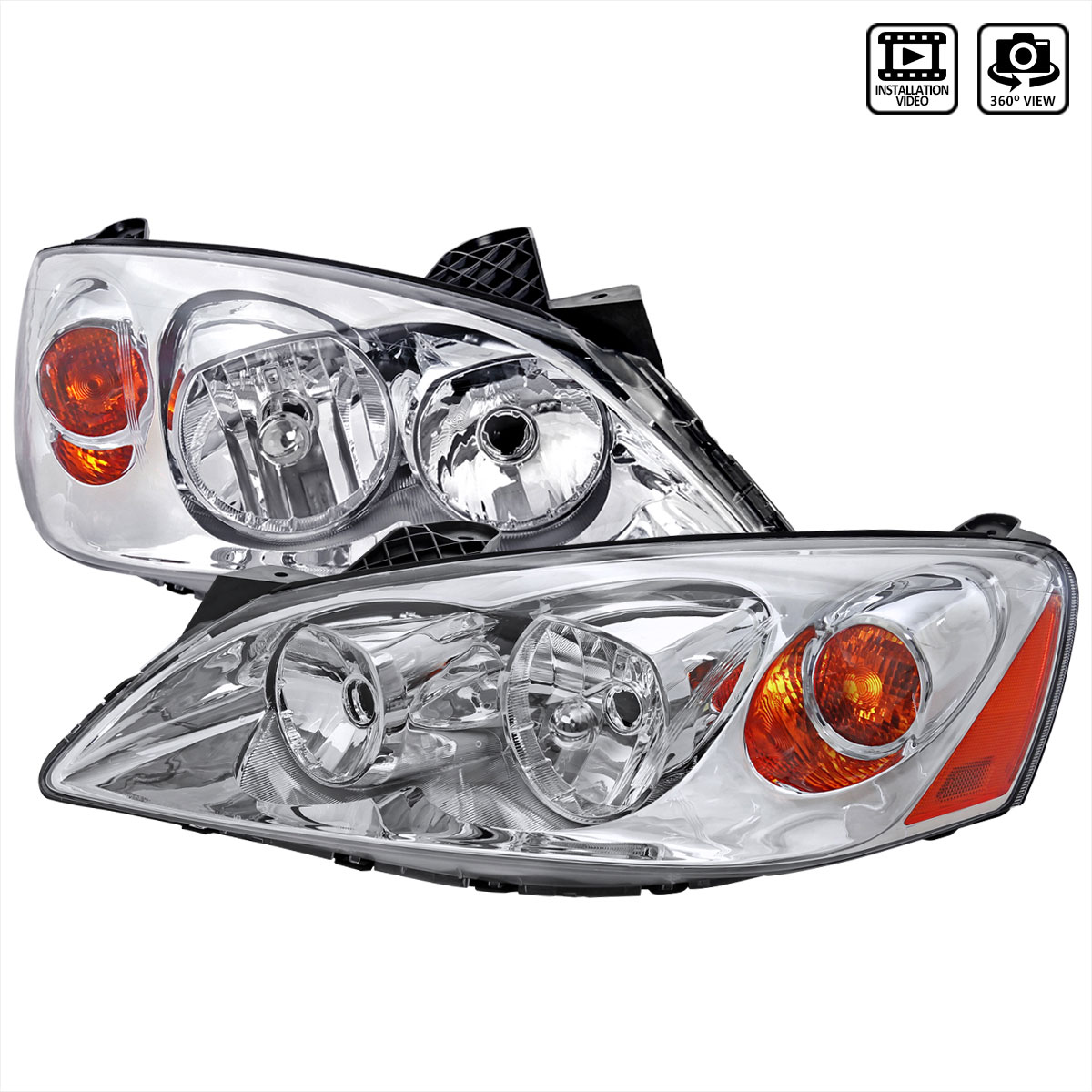 Spec-D Tuning 2lh-g605-abm | SPEC-D Tuning Pontiac G6 Euro Headlights Chrome; 2005-2010