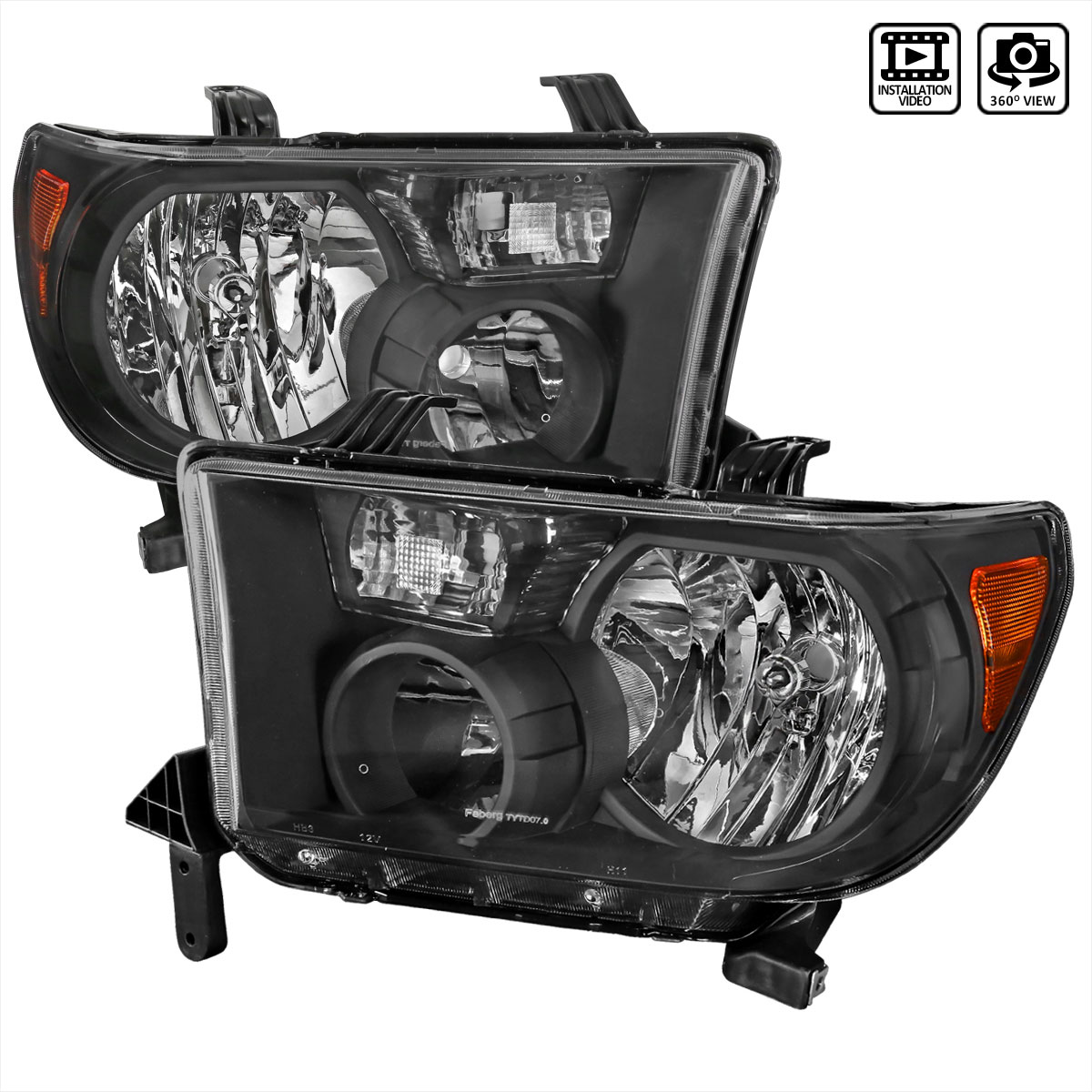 Spec-D Tuning 2LH-TUN07JM-RS | Toyota Tundra Crystal Housing Headlights Black; 2007-2014