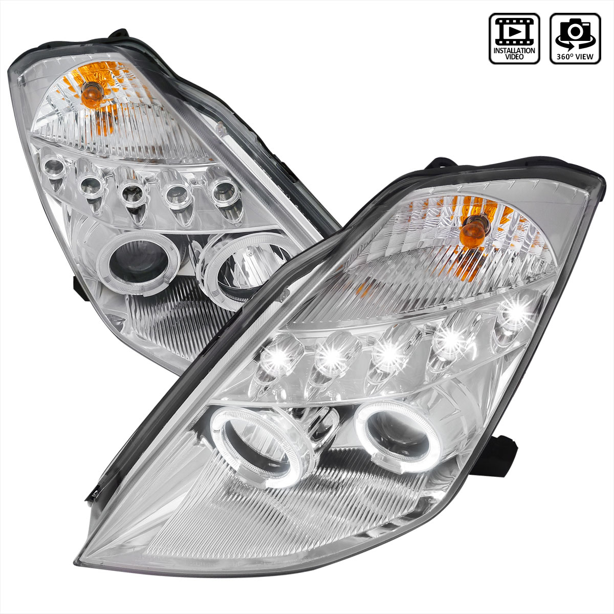 Spec-D Tuning 2LHP-350Z03-TM | Nissan 350z Projector Headlights Chrome Housing; 2003-2005