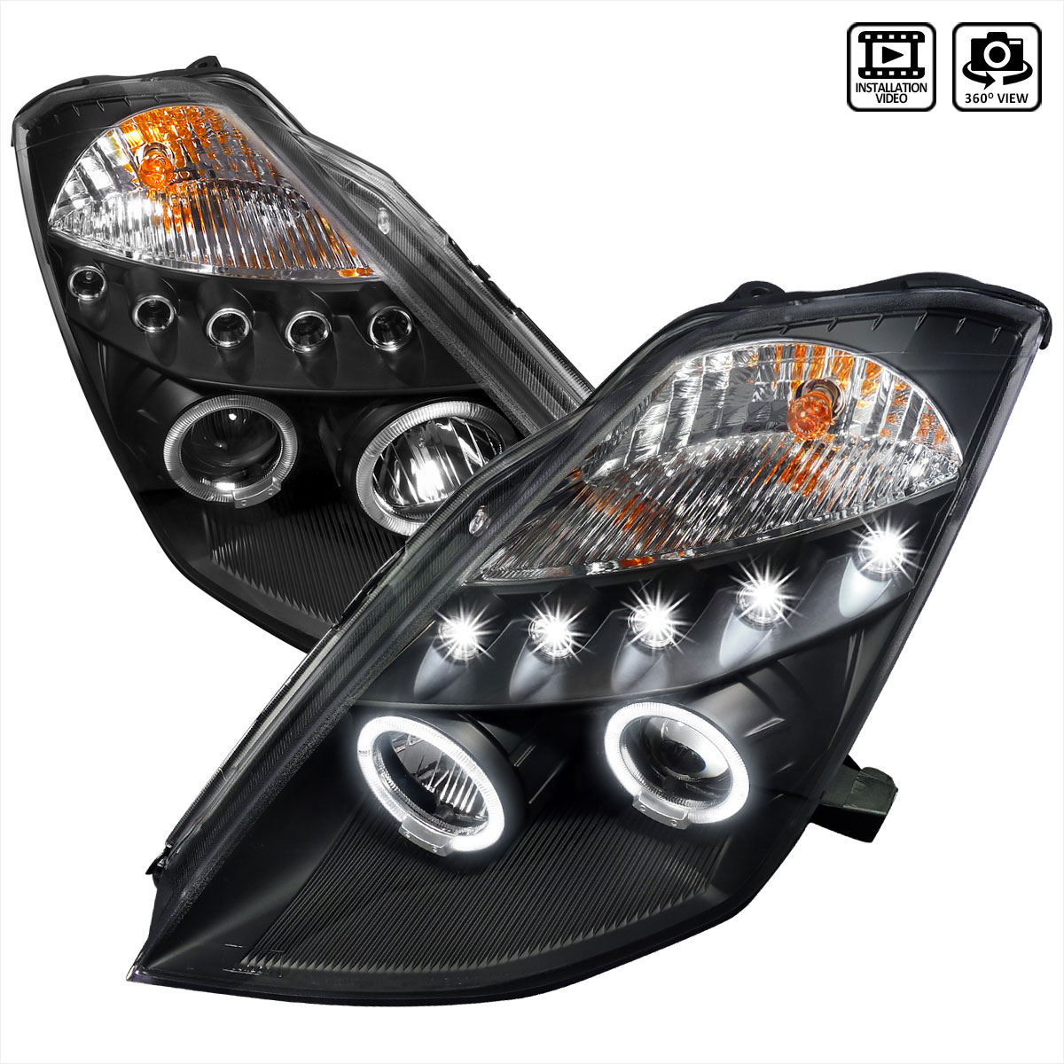 Spec-D Tuning 2LHP-350Z03JM-TM | Nissan 350z Projector Headlights Black Housing; 2003-2005