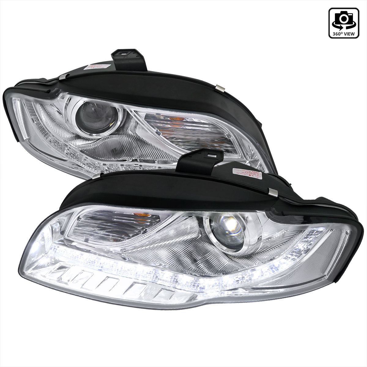 Spec-D Tuning 2LHP-A406-8-TM | Audi A4 Projector Headlight Chrome R8 Style; 2006-2008