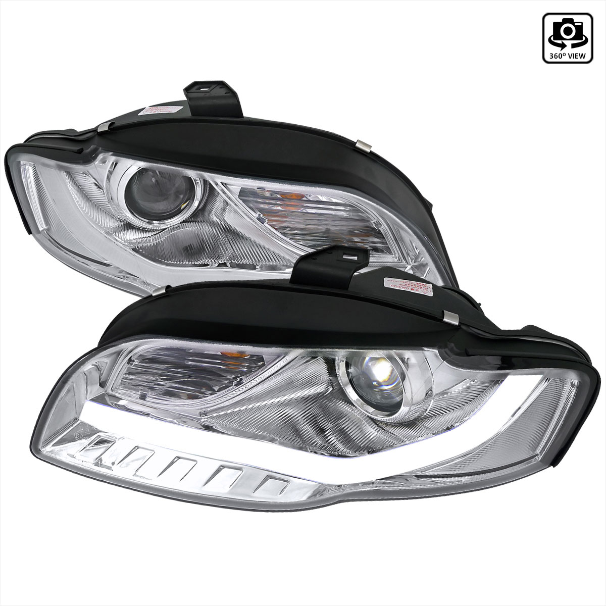 Spec-D Tuning 2LHP-A406-8V2-TM | Audi A4 Prjector Headlight Chrome R8 Style With Led Signal; 2006-2008