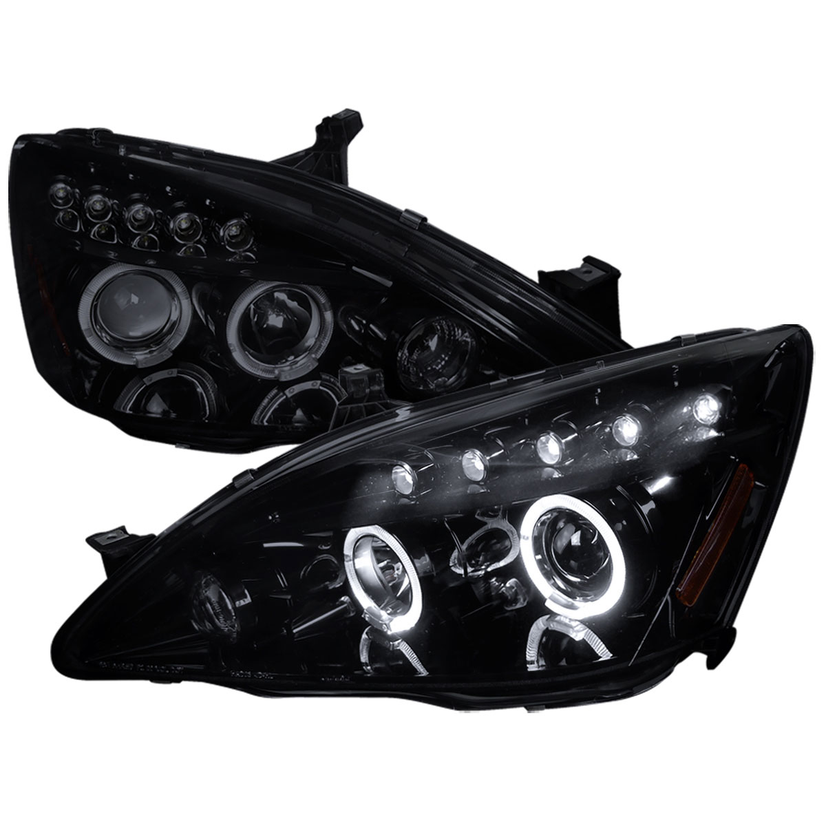 Spec-D Tuning 2LHP-ACD03G-TM | Honda Accord Smoked Lens Gloss Black Housing Projector Headlights; 2003-2007