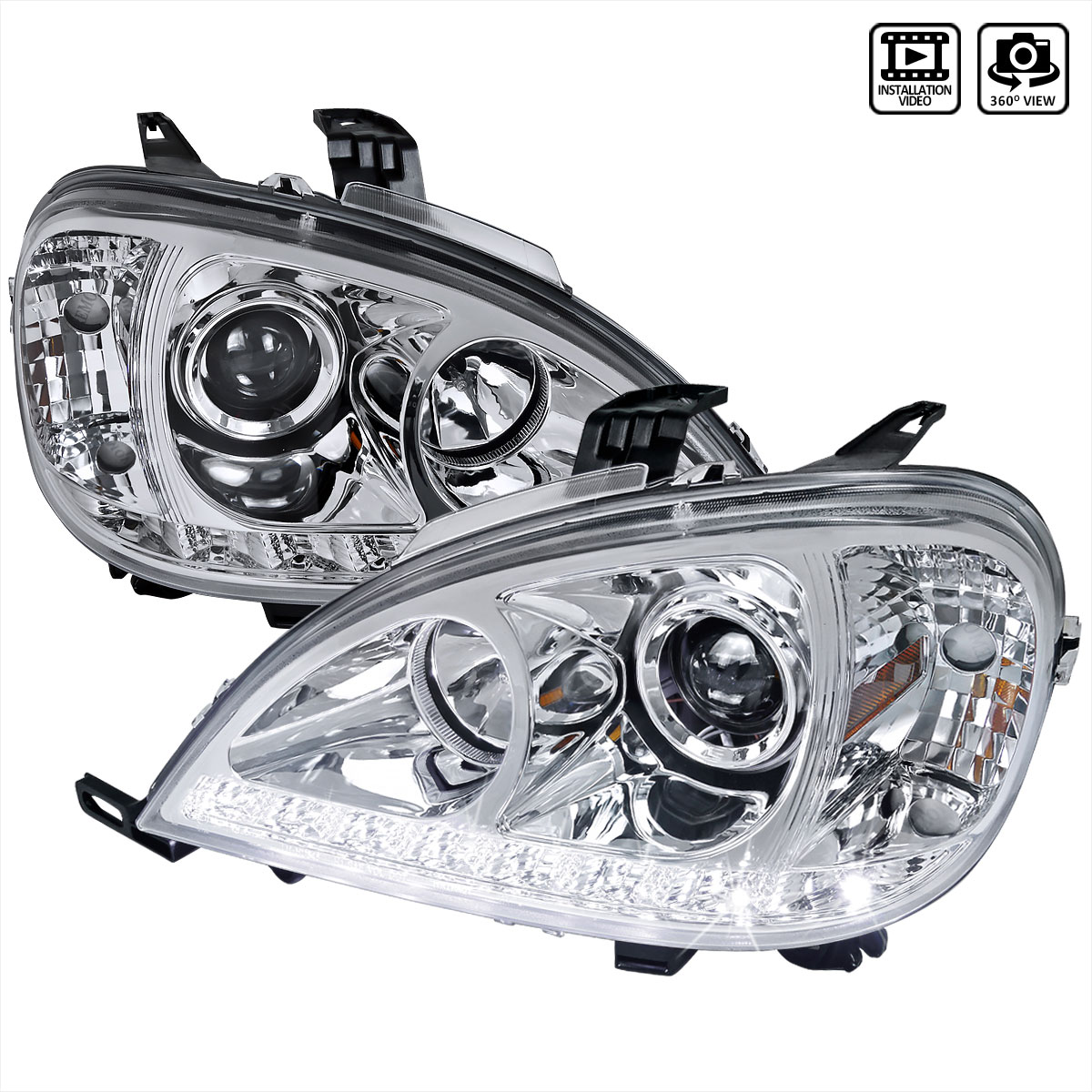 Spec-D Tuning 2LHP-BW16302-TM | Mercedes Benz W163 Ml Projector Headlights Chrome; 2002-2005