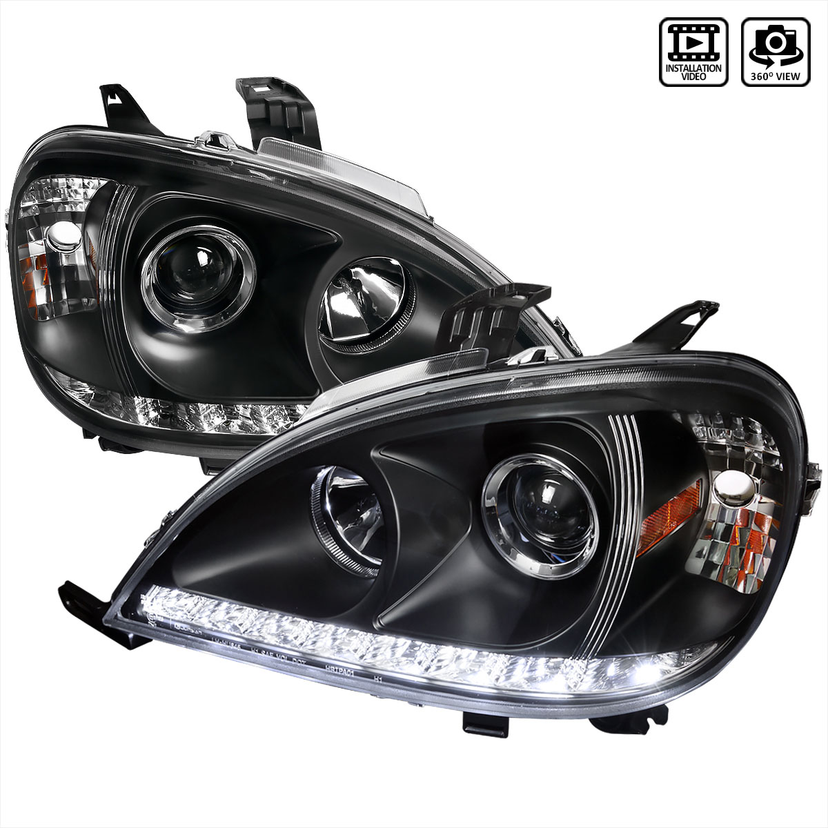 Spec-D Tuning 2LHP-BW16398JM-TM | Mercedes Benz W163 Ml Halo Projector Headlights Black; 1998-2001