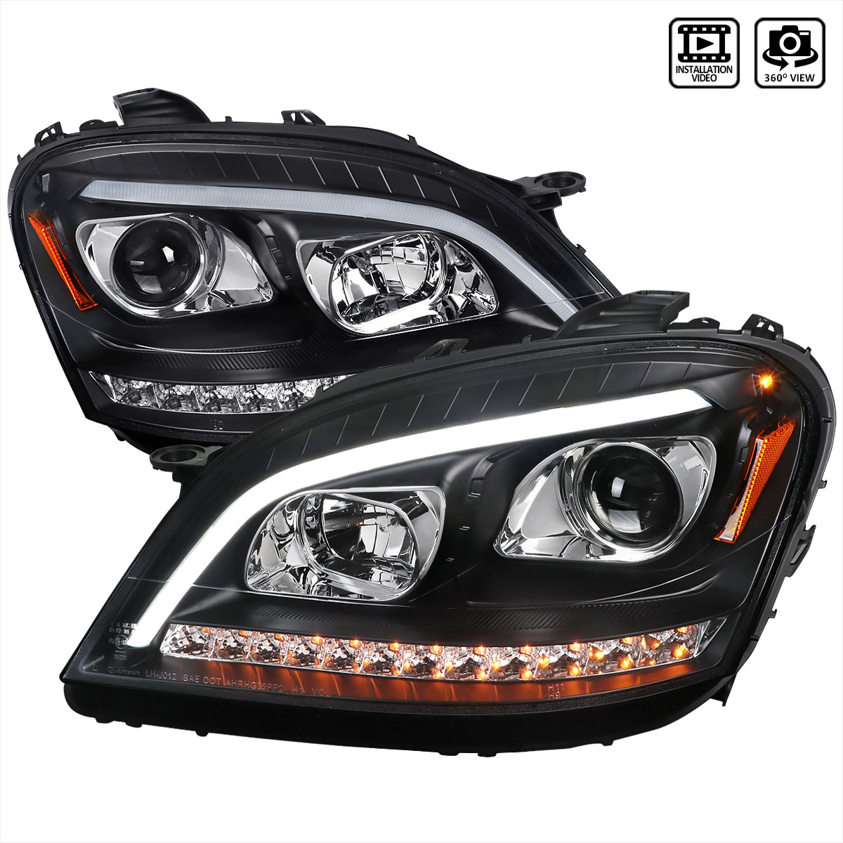 Spec-D Tuning 2lhp-bw16406jm-tm | SPEC-D Tuning Mercedes ML W164 Projector Headlights Sequential LED Turn Signal - Black; 2006-2008