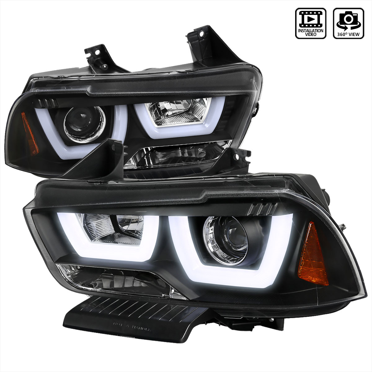 Spec-D Tuning 2LHP-CHG11JM-TM | Dodge Charger Projector Headlights Black Housing With Led; 2011-2014