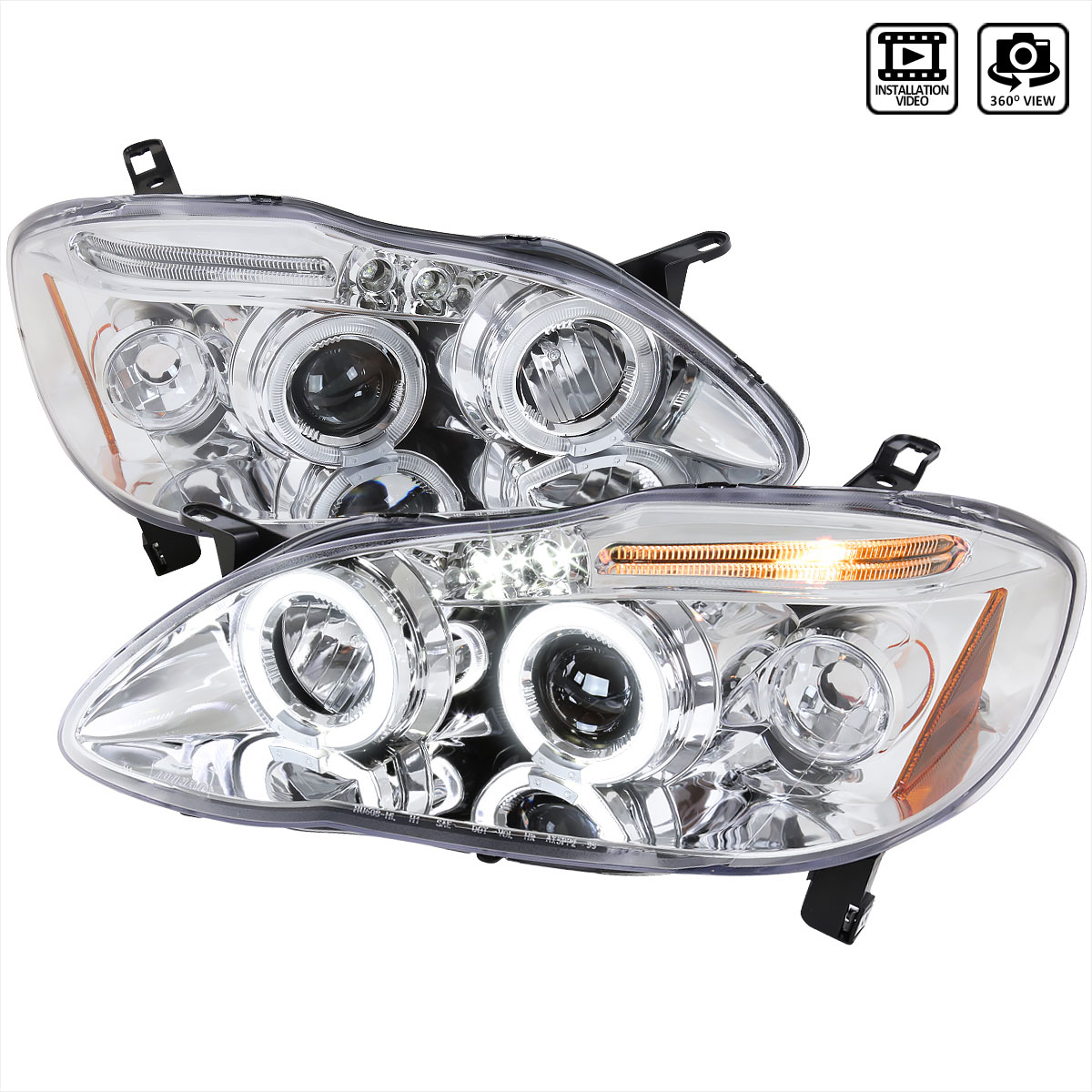 Spec-D Tuning 2LHP-COR03-TM | Spec-D Corolla Halo Projector Headlights; 2003-2007