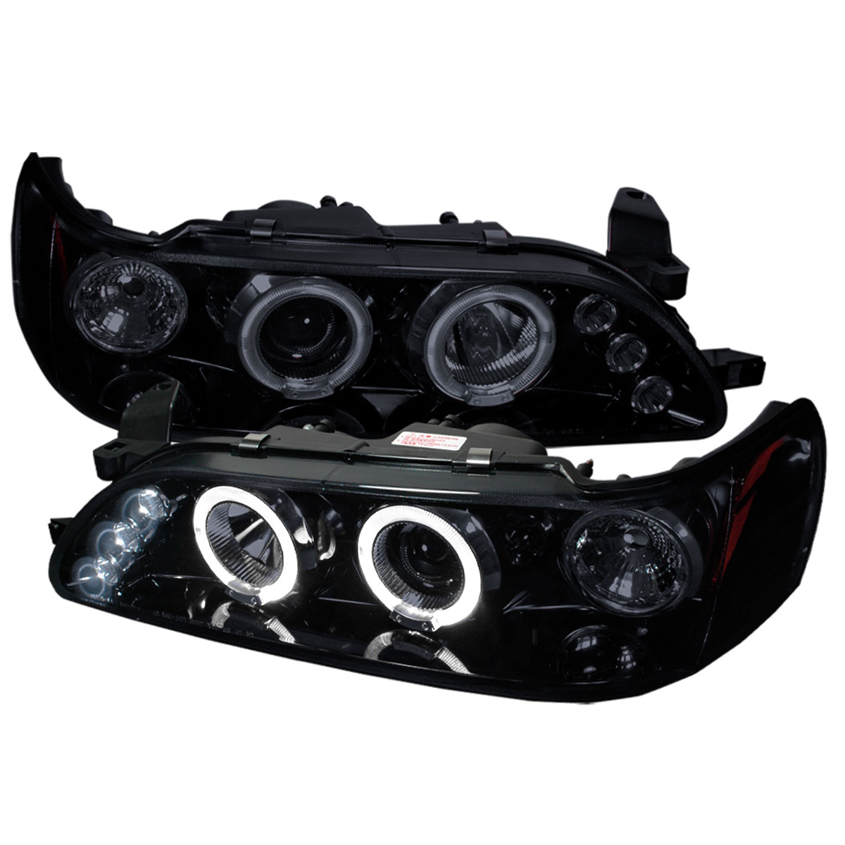 Spec-D Tuning 2LHP-COR93G-TM | Toyota Corolla Halo Projector Headlight Gloss Black Housing Smoke Lens; 1993-1997