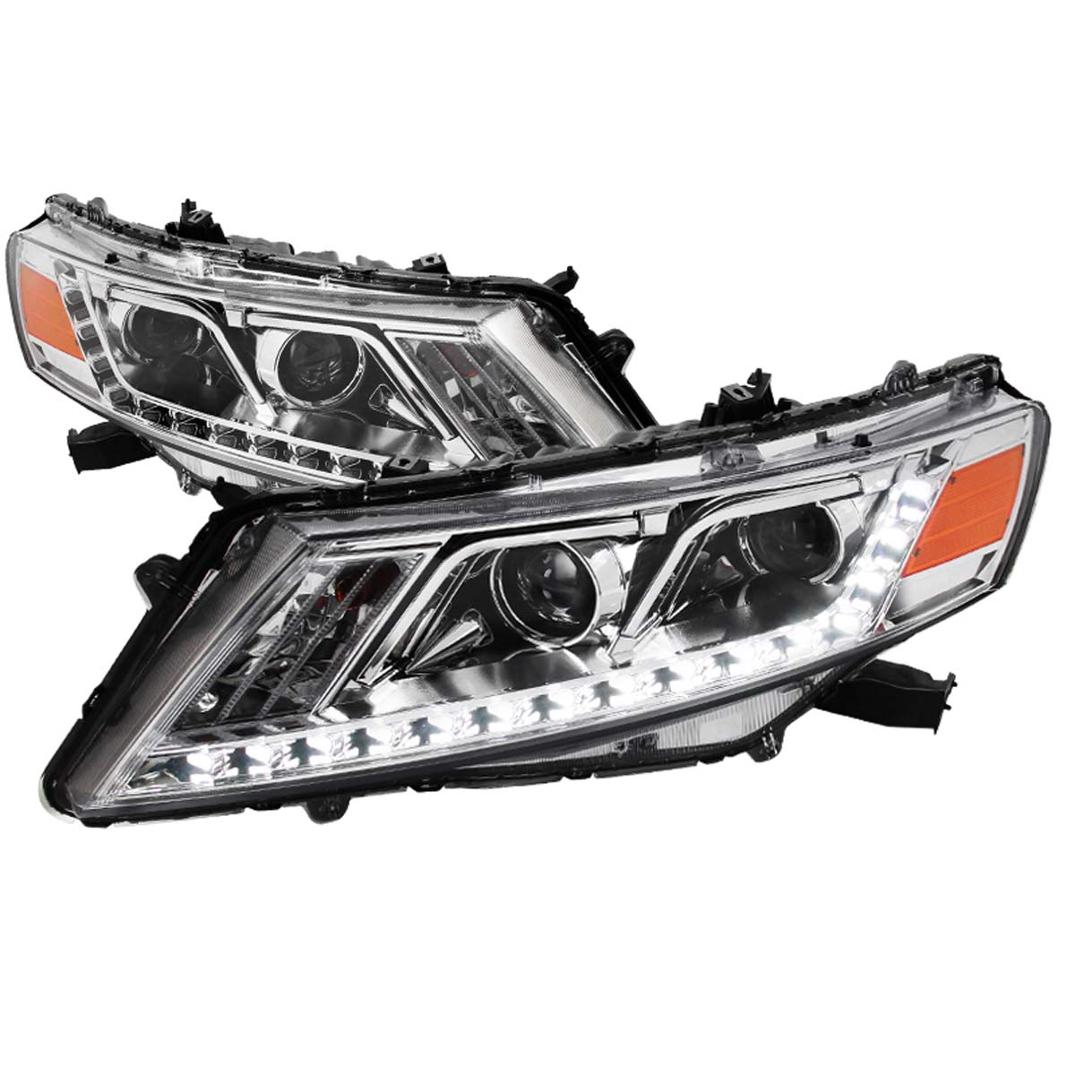 Spec-D Tuning 2LHP-CTOUR10-RS | Honda Crosstour Chrome Projector Headlights With Led; 2010-2012