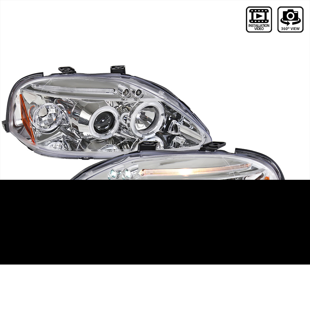 Spec-D Tuning 2LHP-CV99-TM | Spec-D Honda Civic Led Halo Projector; 1999-2000