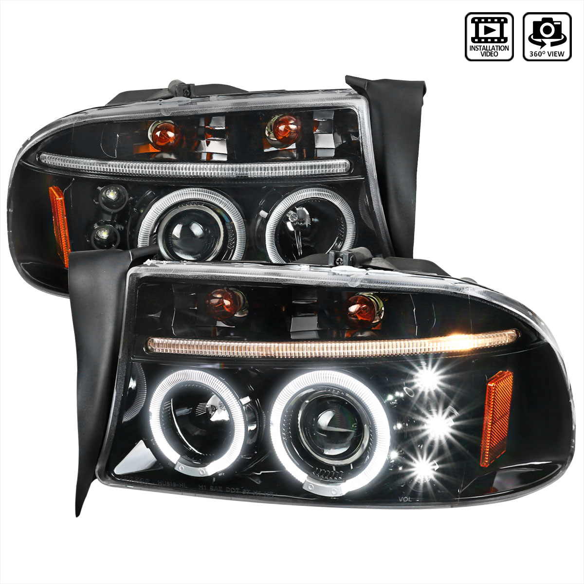 Spec-D Tuning 2lhp-dak97bk-tm | SPEC-D Tuning Dodge Dakota Durango Projector Headlight Glossy Black; 1997-2004