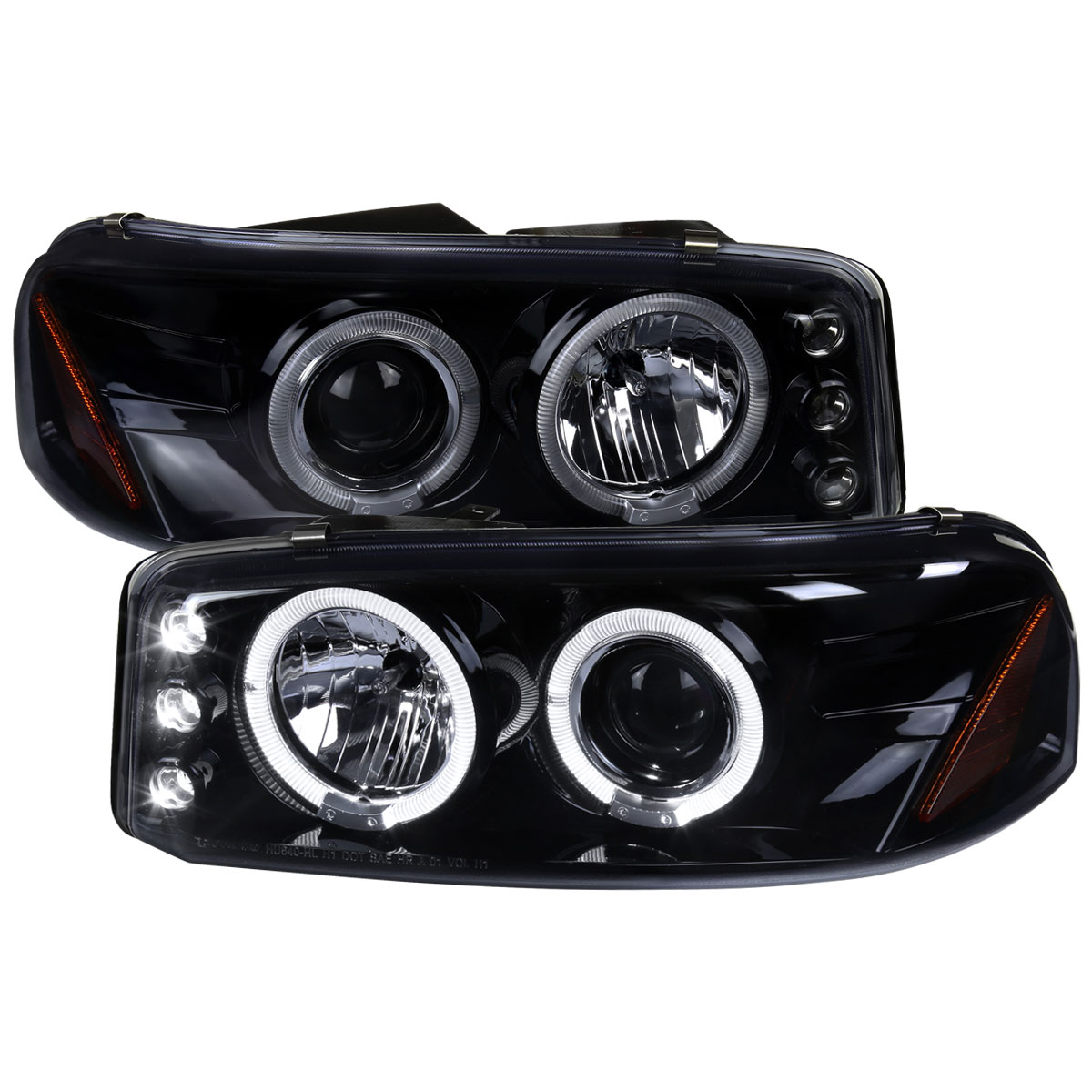 Spec-D Tuning 2LHP-DEN00G-TM | Gmc Denail Halo Projector Headlight Gloss Black Housing Smoke Lens; 2000-2006