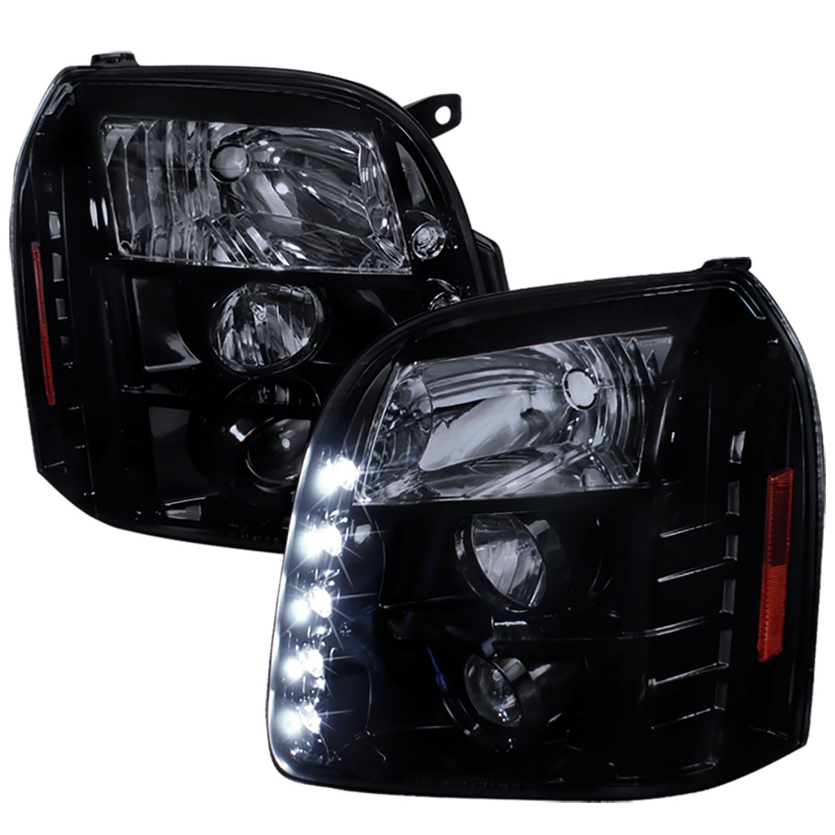 Spec-D Tuning 2LHP-DEN07G-TM | Gmc Denail Halo Projector Headlight Gloss Black Housing Smoke Lens; 2007-2010