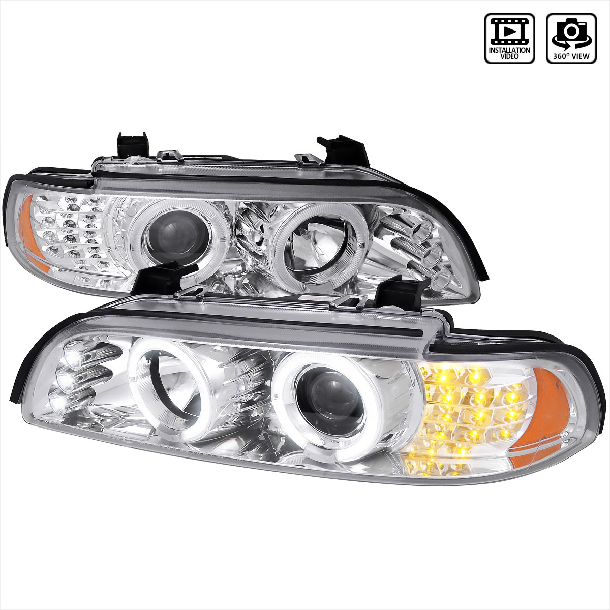 Spec-D Tuning 2LHP-E3997-8V2-TM | Bmw 5-Series Led Halo Projector With Led Signal Chrome Housing; 2001-2003