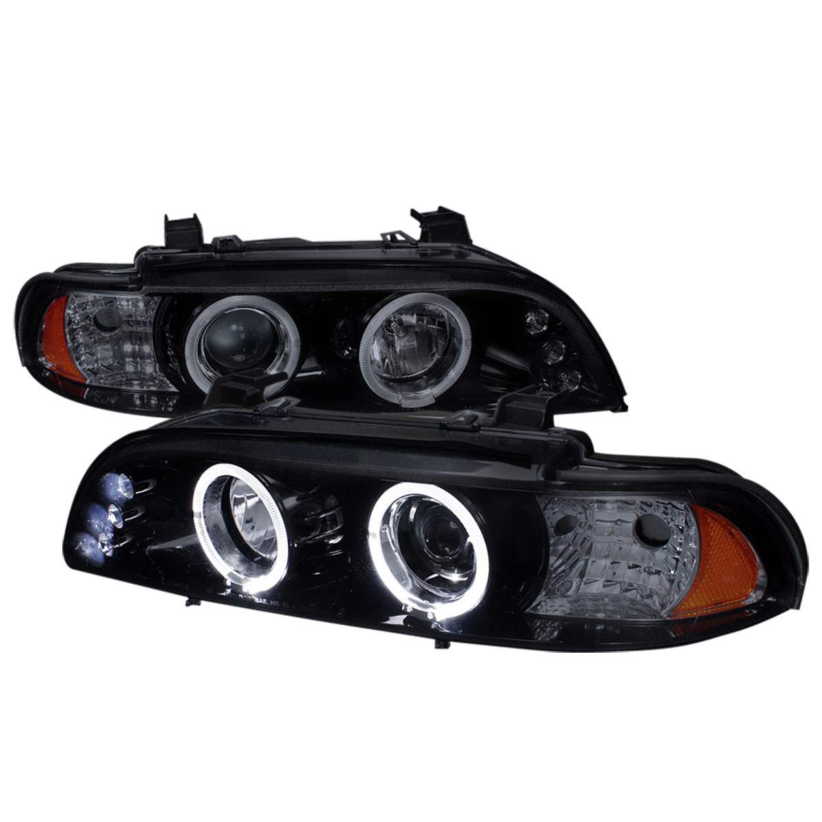 Spec-D Tuning 2LHP-E3997G-TM | Bmw 5-Series Halo Projector Headlight Gloss Black Housing Smoke Lens; 2001-2003