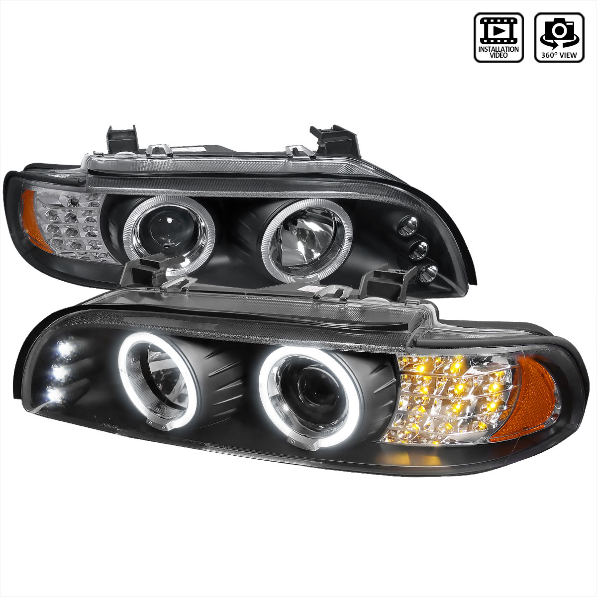 Spec-D Tuning 2LHP-E3997JM-8V2-TM | Bmw 5-Series Led Halo Projector With Led Signal Black Housing; 2001-2003