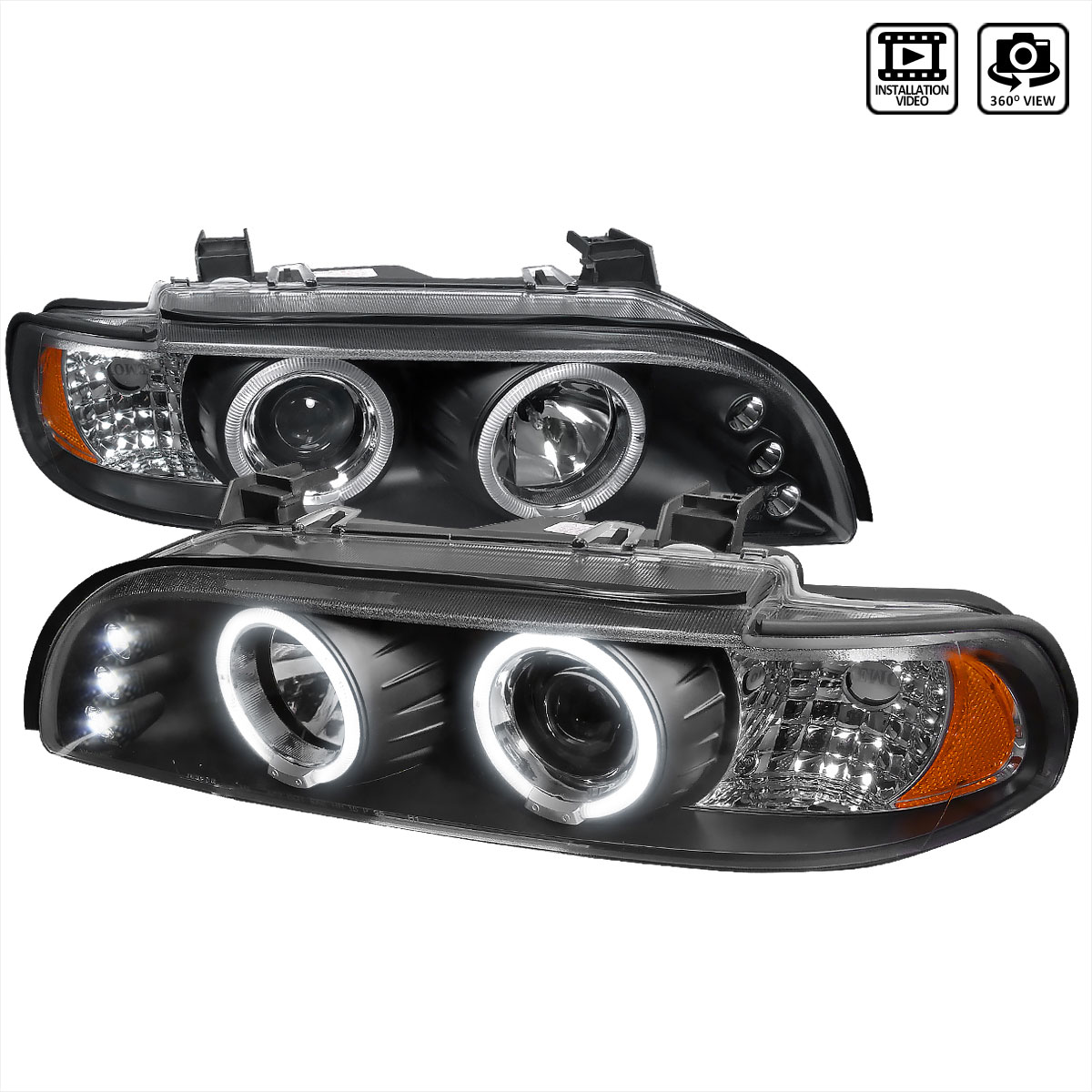 Spec-D Tuning 2LHP-E3997JM-TM | Bmw 5-Series Halo Projector Headlight Black Housing; 2001-2003