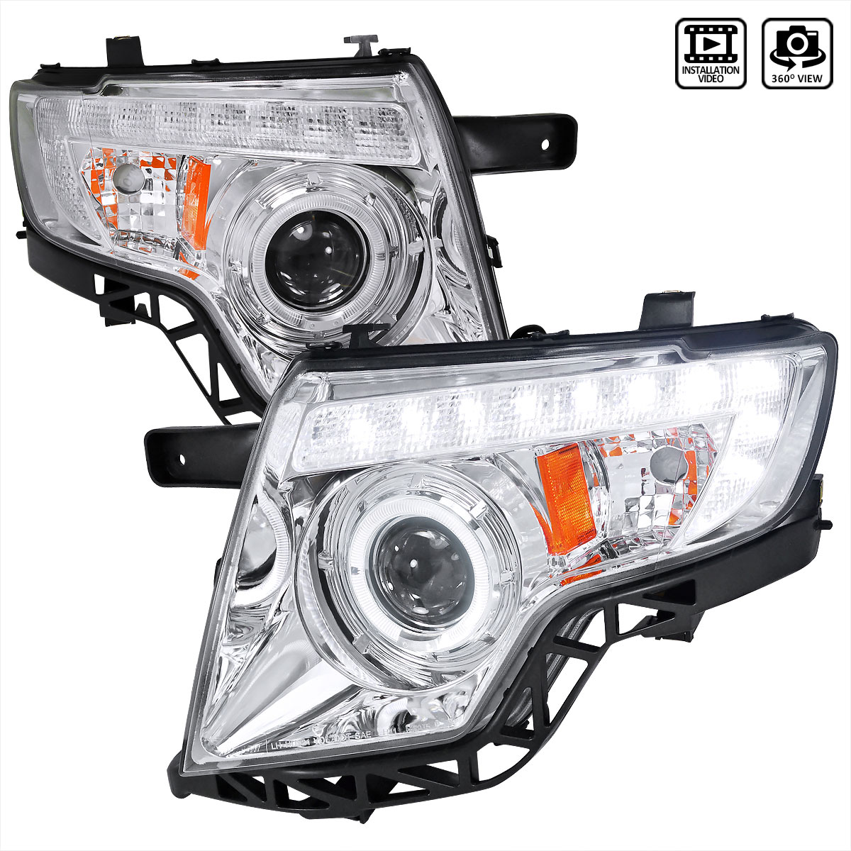 Spec-D Tuning 2LHP-EDG07-TM | Ford Edge Projector Headlight Chrome Housing; 2007-2010