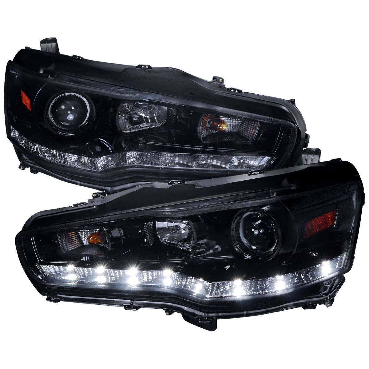 Spec-D Tuning 2LHP-EVO08G-8-TM | Mitsubishi Lancer Projector Headlight Glossy Black Housing With Smoked Lens R8 Style; 2008-2012