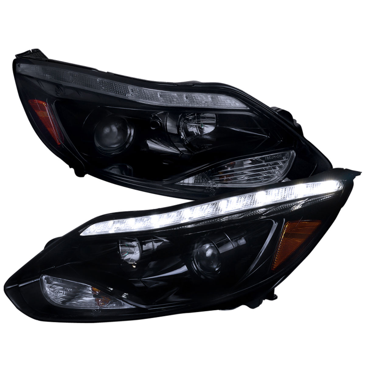 Spec-D Tuning 2LHP-FOC12G-TM | Ford Focus Projector Headlight - Glossy Black; 2012-2016