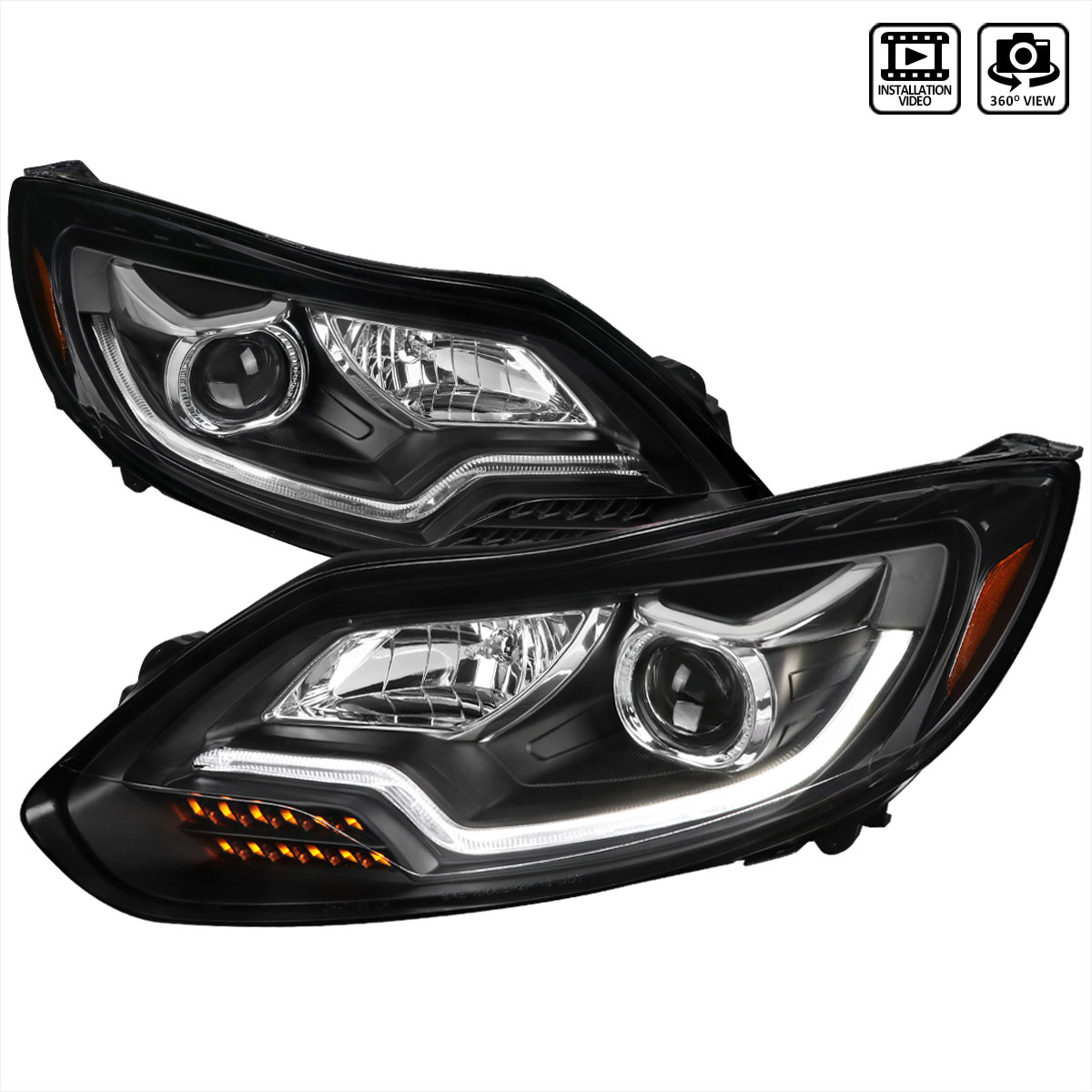 Spec-D Tuning 2lhp-foc12jm-sq-oz | SPEC-D Tuning Ford Focus Projector Headlights Black Housing Clear Lens; 2012-2014