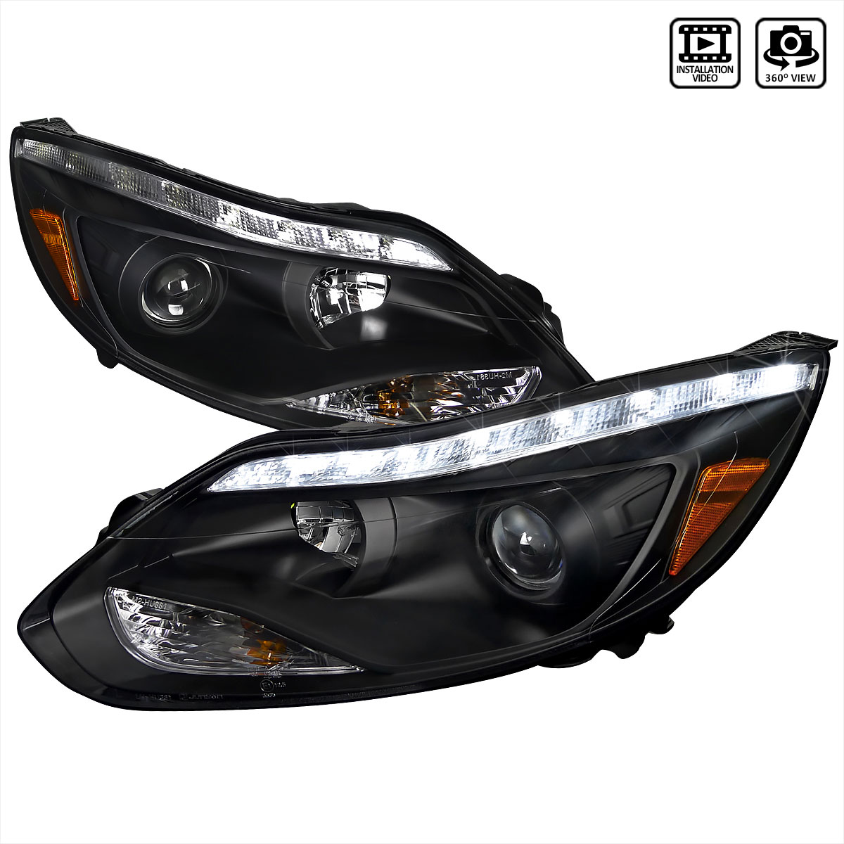 Spec-D Tuning 2LHP-FOC12JM-TM | Ford Focus Projector Headlight - Black; 2012-2016