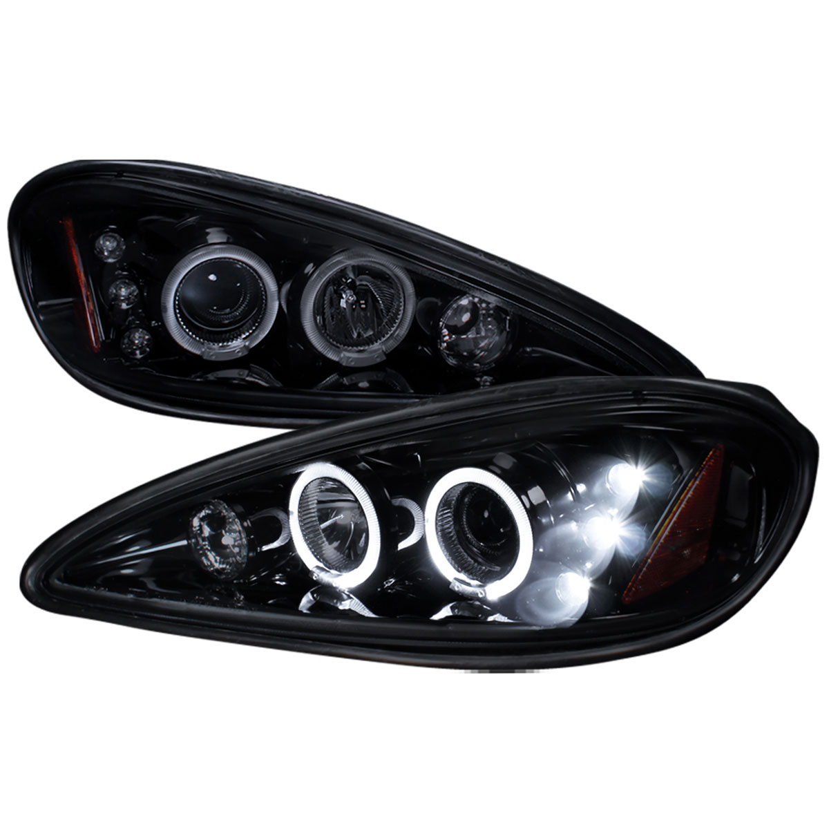 Spec-D Tuning 2LHP-GAM99G-TM | Pontiac Grand Am Halo Led Projector Gloss Black Housing With Smoked Lens; 1999-2005