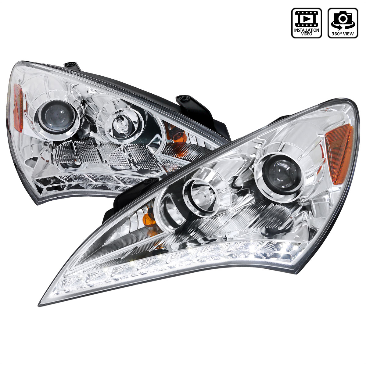 Spec-D Tuning 2LHP-GENS210-TM | Hyundai Genesis Led Projector Headlight Chrome Housing; 2010-2012