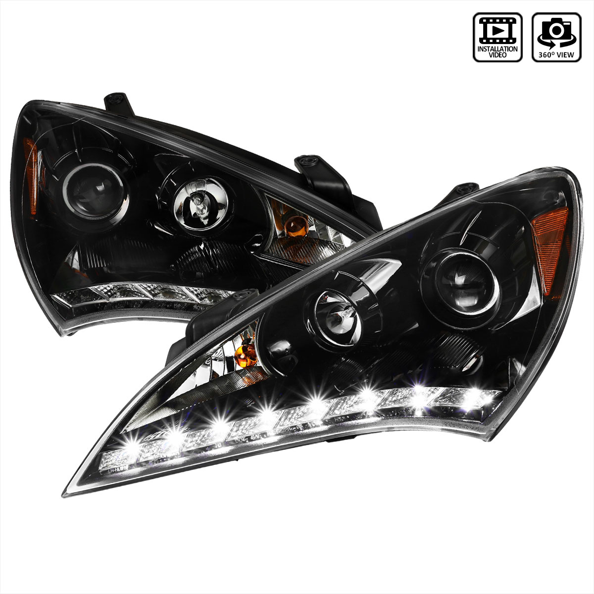 Spec-D Tuning 2lhp-gens210bk-v2-tm | SPEC-D Tuning Hyundai Gensis 2D Projector Headlights - Glossy Black; 2010-2012