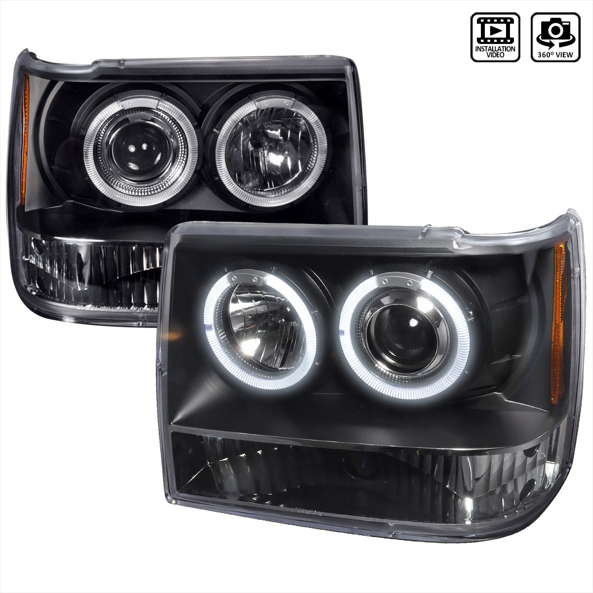 Spec-D Tuning 2LHP-GKEE93JM-TM | Jeep Grand Cherokee Halo Led Projector Black; 1993-1998