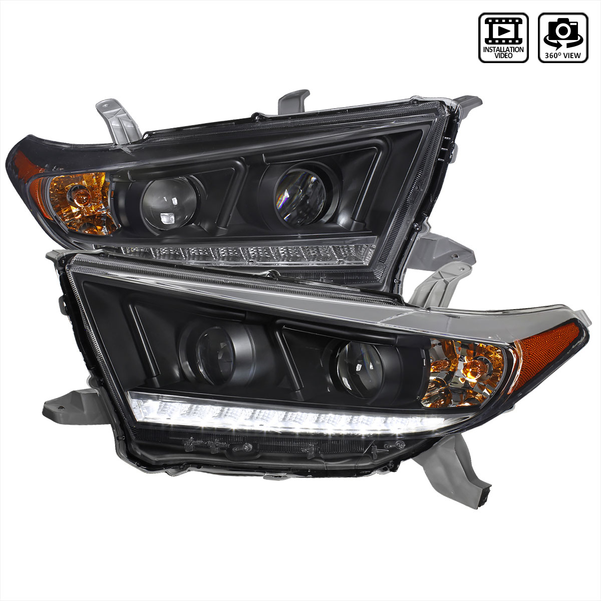 Spec-D Tuning 2LHP-HLDR11JM-RS | Toyota Highlander Projector Headlight Black Housing; 2011-2016