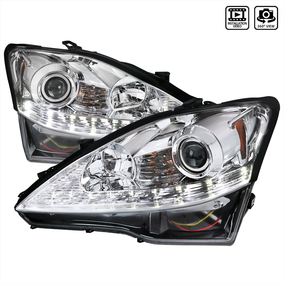 Spec-D Tuning 2lhp-is25006-sq-tm | SPEC-D Tuning Lexus IS250 Projector Headlights - LED Chrome Housing With Clear Lens; 2006-2009