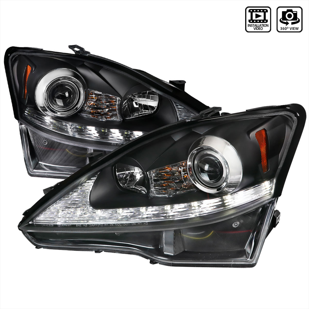 Spec-D Tuning 2lhp-is25006jm-sq-tm | SPEC-D Tuning Lexus IS250 Projector Headlights - LED Black Housing With Clear Lens; 2006-2009